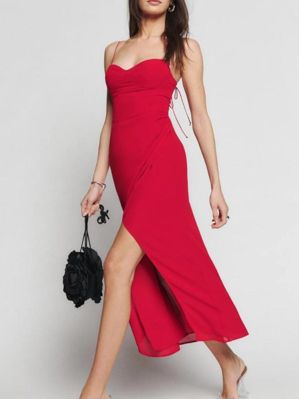 Reformation Kourtney Dress Red Sweetheart Tie Strap Maxi Dress